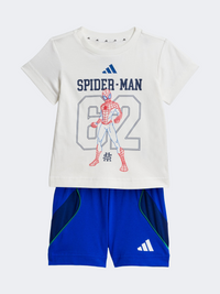 طقم رياضي للأطفال الأولاد من Adidas Marvel Spider-Man باللون الأبيض/الأزرق الملكي