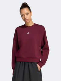 سويت شيرت رياضي نسائي Adidas Essentials Small Logo Feelcozy ماروني/أبيض