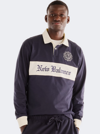 بولو لايف ستايل رجالي بأكمام طويلة من New Balance Varsity Old English Rugby بلون دارك نايت