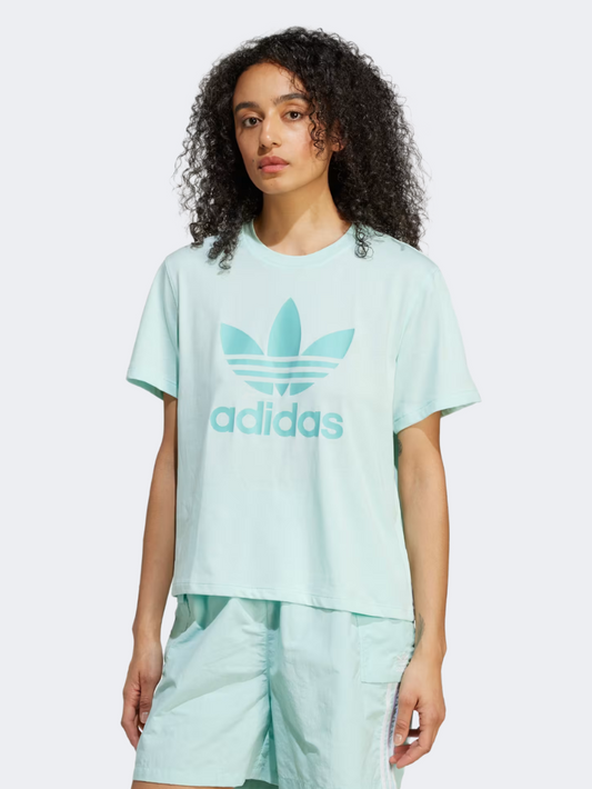Adidas Adicolor Trefoil Boxy Women Original T-Shirt Semi Flash Aqua