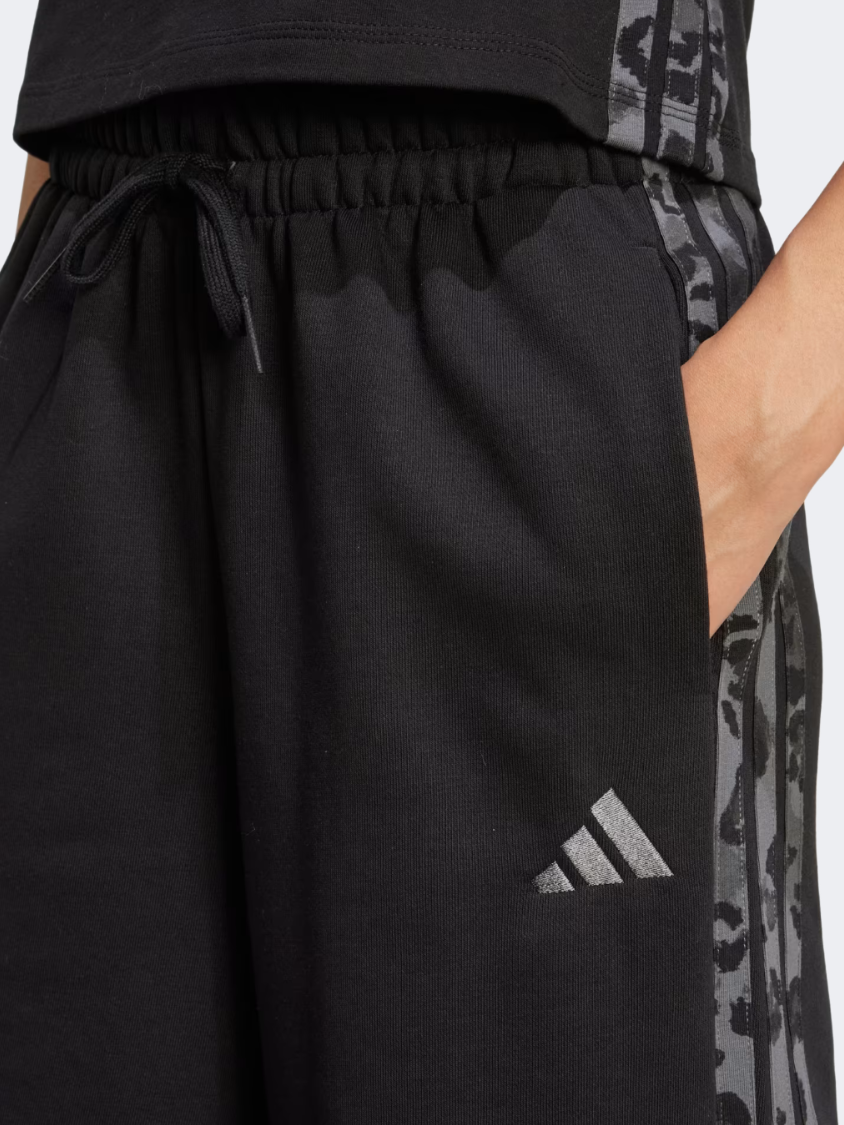 Adidas Animal Print 3 Stripes Open Hem Women Sportswear Pant Black/Multicolor