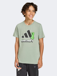 أديداس ماينكرافت قميص رياضي تدريب للأطفال - أولاد فضي أخضر