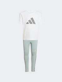 طقم رياضي بنات صغار Adidas Seasonals Animal أبيض/وندر سيج