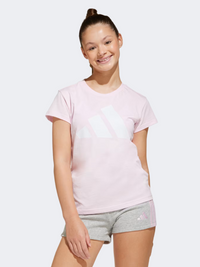 تيشيرت بنات أطفال Essentials من Adidas ملابس رياضية وردي فاتح/أبيض
