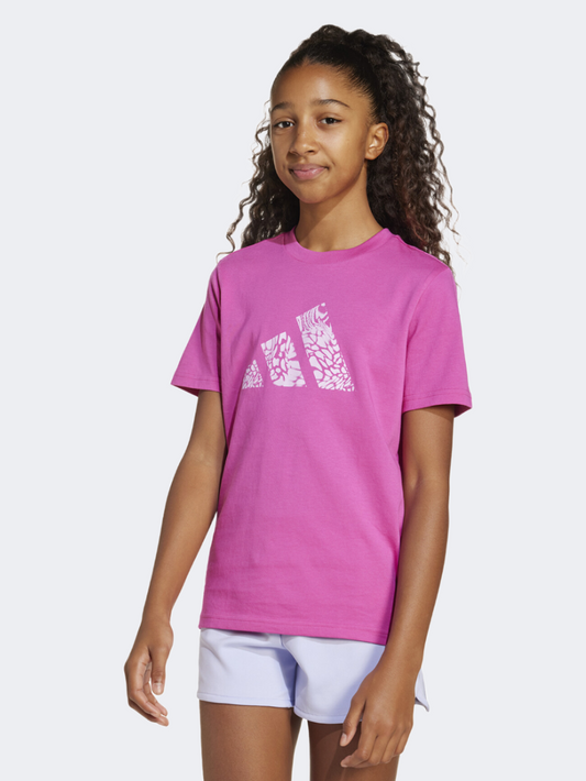 Adidas Animal-Print Graphic Kids-Girls Sportswear T-Shirt Purple