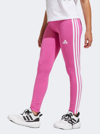 بنطال ضيق رياضي للأطفال-البنات Essentials 3 Stripes من Adidas باللونين الفوشيا الفاتح/الأبيض