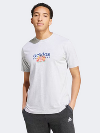 Adidas Codes Linear Graphic تيشيرت رياضي رجالي رمادي فاتح ميلانج