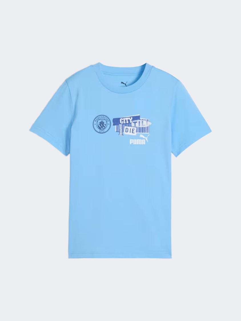 Puma Manchester City Boys Football T-Shirt Blue