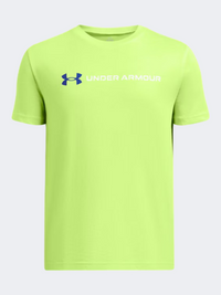 Under Armour Logo Wordmark تيشيرت تدريب أولاد أخضر مورف/أبيض