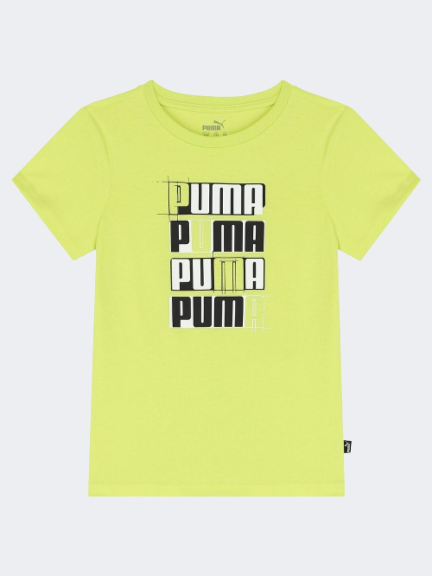 Puma Essentials Plus Logo Lab Boys Lifestyle T-Shirt Lime Sheen