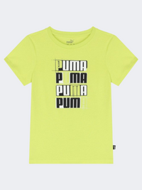 Puma Essentials Plus Logo Lab Boys Lifestyle T-Shirt Lime Sheen