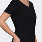 Oil And Gaz V Neck Plain Regular Fit Women Lifestyle T-Shirt Black
