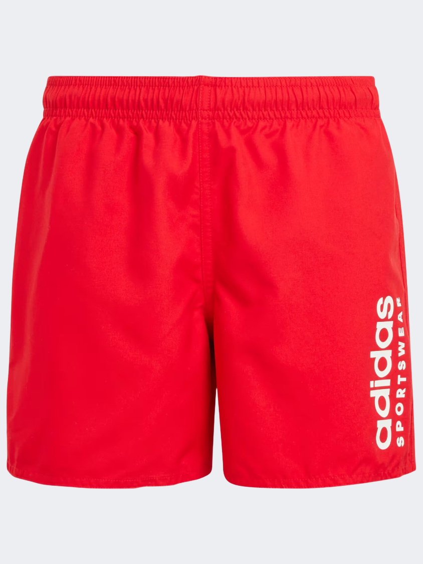 شورت سباحة كلاسيكي للأولاد الصغار بشعار Adidas Essentials باللون الأحمر