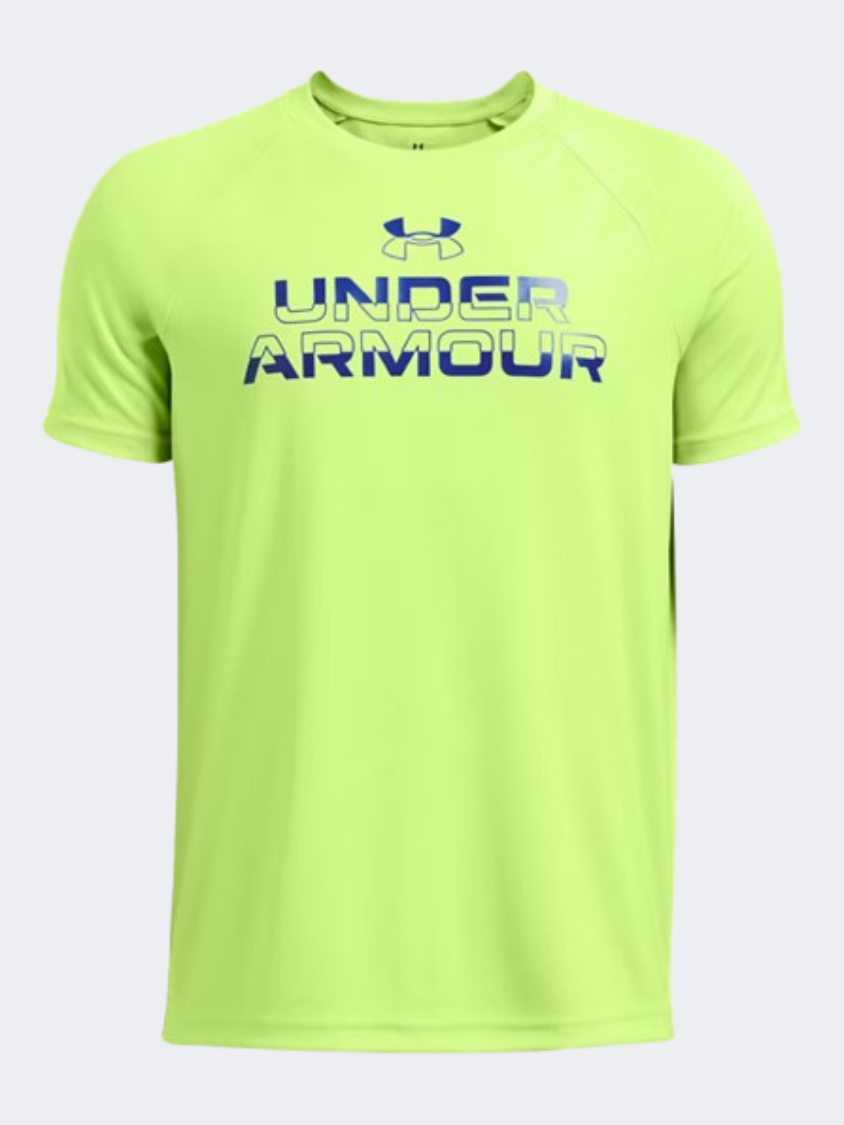 Under Armour Split Wordmark Boys Training T-Shirt Morph Green/Blue