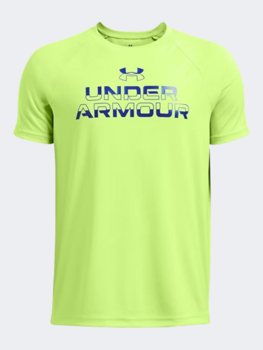 Under Armour Split Wordmark Boys Training T-Shirt Morph Green/Blue