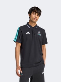 بولو سباق سيارات رجالي بأكمام قصيرة Adidas Mercedes Amg Petronas Formula 1 Team Dna أسود