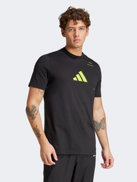تيشيرت تنس رجالي Aeroready Category Graphic من Adidas باللونين الأسود/ليموني لوسيد