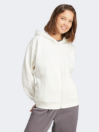 أديداس سترة رياضية نسائية بسحاب كامل من الصوف الناعم لون أبيض مائل إلى البياض