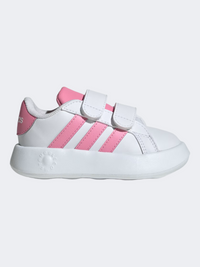 حذاء رياضي بناتي أطفال من Adidas جراند كورت 2.0 بي إس أبيض/وردي/أسود