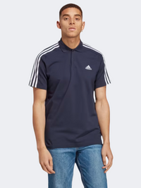 بولو رياضي رجالي Adidas Essentials 3S Pique Small Logo بأكمام طويلة ليجند إنك/أبيض