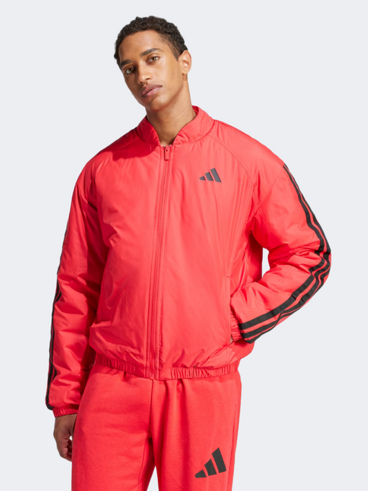 Adidas Essentials 3 Stripes Insulated Bomber Men Sportswear Jacket Pure Ruby