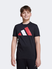 تيشيرت رياضي للأولاد من Adidas Essentials 3 Stripes أسود/روبي نقي/أبيض