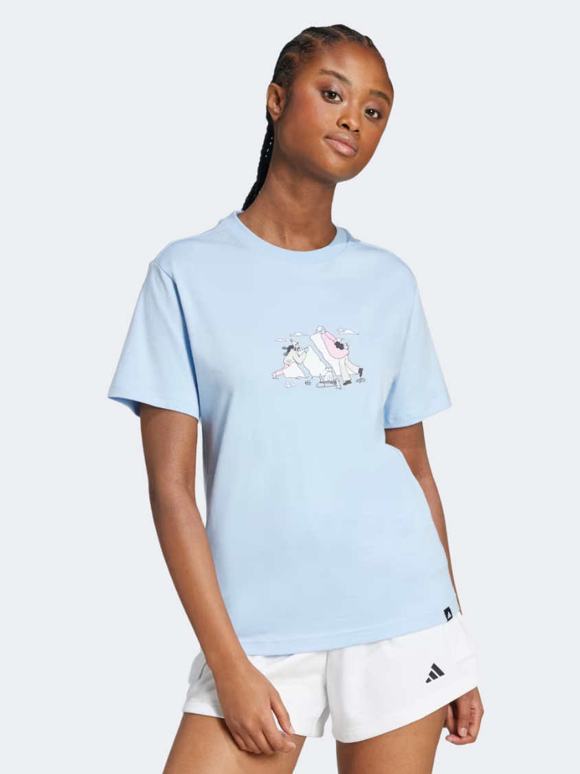 Adidas Doodle Graphic Women Sportswear T-Shirt Glow Blue
