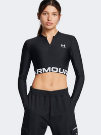 Under Armour Heatgear Rib تيشيرت تدريب نسائي بأكمام طويلة أسود/أبيض