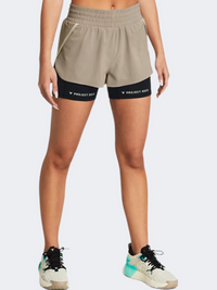 شورت تدريب نسائي Under Armour Project Rock Flex تيمبروولف/أسود
