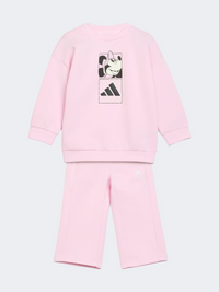 طقم رياضي للبنات الرضع من Adidas Disney Minnie Mouse بلون وردي فاتح/أوف وايت