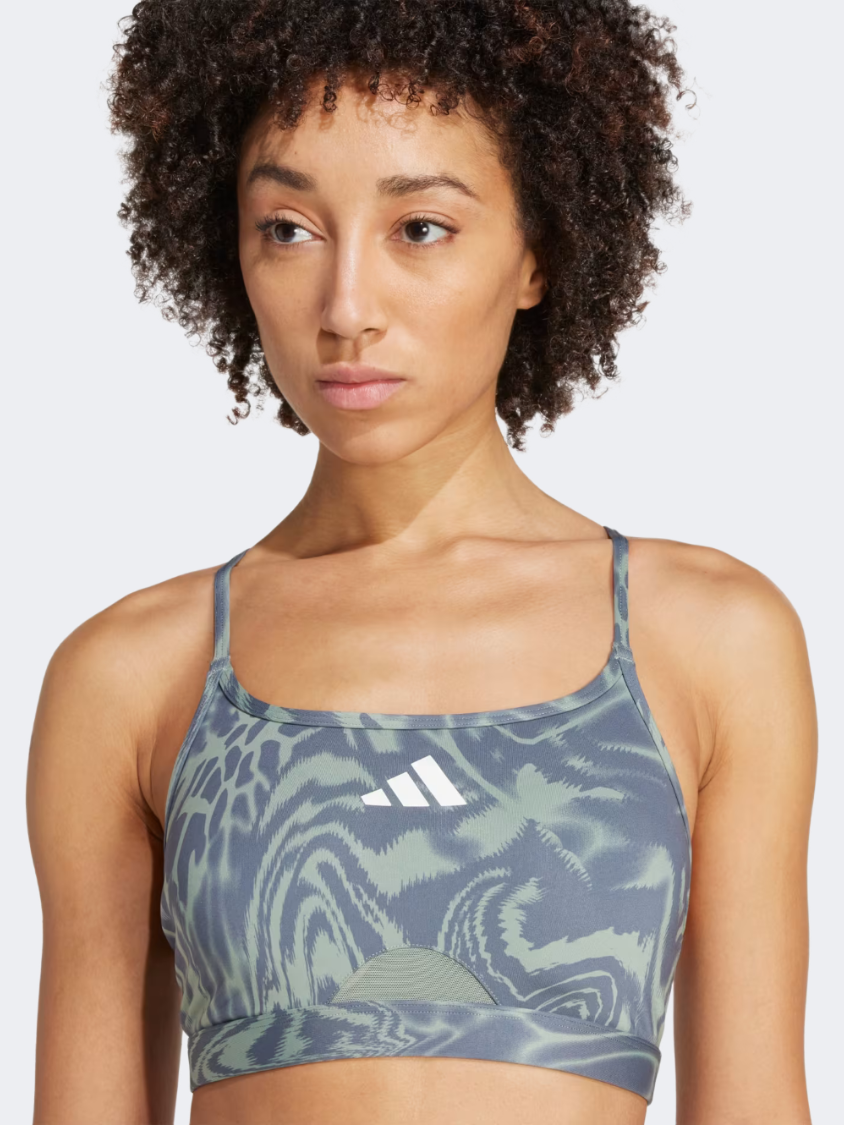 Adidas Aeroreact Training Light Support 3-Stripes Women Training Bra Silver Green