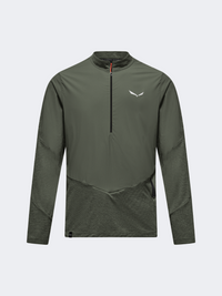 Salewa Pedroc Dry Wind Half Zip Men Hiking Sweatshirt Faded Green