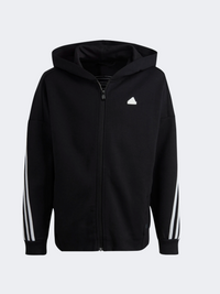 هودي Adidas Future Icons 3-Stripes بسحاب كامل وغطاء رأس رياضي للجنسين بلون أسود/أبيض