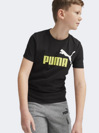 Puma Essential Plus 2 Col Logo تيشيرت نمط حياة أولاد أسود/لايم شين
