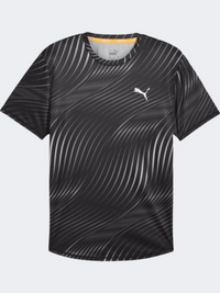 Puma Run Favorite Aop تيشيرت جري رجالي أسود مطبوع