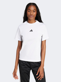 أديداس الأساسية قميص رياضي نسائي من القطن بخطوط ثلاث بيضاء/سوداء