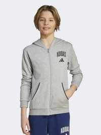 Adidas Seasonals Essentials Collegiate Typography Full-Zip Kids-Boys Sportswear Hoody Grey/Black