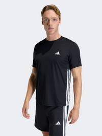 أديداس أساسيات التمرين قميص تدريب رجالي بخطوط ثلاث باللونين الأسود والأبيض