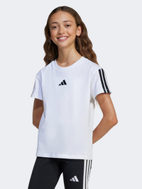 تيشيرت رياضي بناتي Adidas 3 Stripes 160 أبيض/أسود