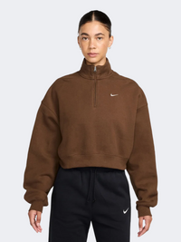 توب نسائي لايف ستايل Nike Studio Crop Quarter-Zip بأكمام طويلة كاكاو واو/سايل