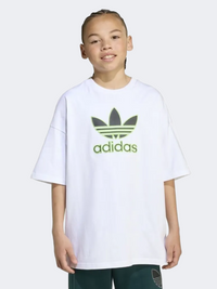 تيشيرت أصلي للأولاد Adidas Oversize Trefoil أبيض