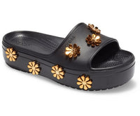 Crocs للجنسين نمط حياة 205717-001 سي بي بلاتفورم ميتاليك بلومز سلايد شباشب أسود.