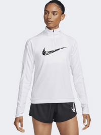تيشيرت جري نسائي بأكمام طويلة Nike Swoosh أبيض/أسود