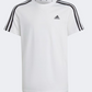 Adidas Essentials 3 Stripes Kids Unisex Sportswear T-Shirt White/Black