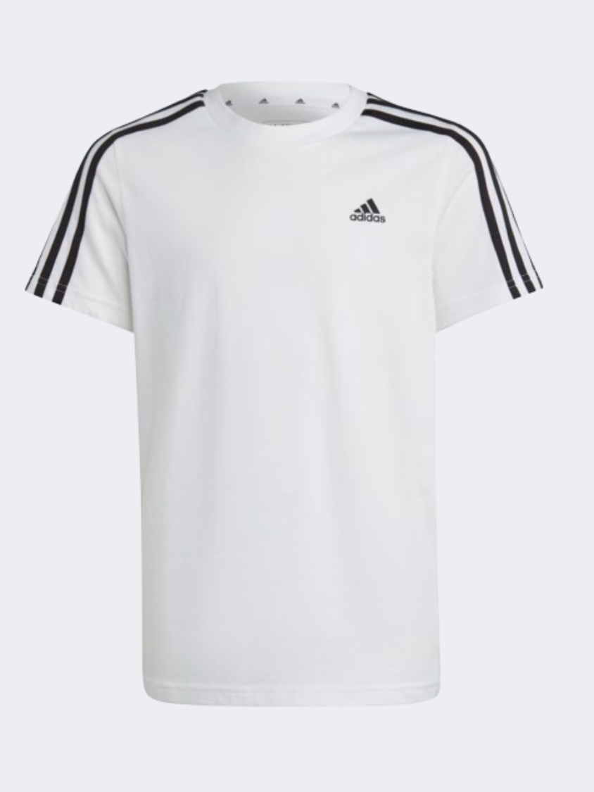 Adidas Essentials 3 Stripes Kids Unisex Sportswear T-Shirt White/Black