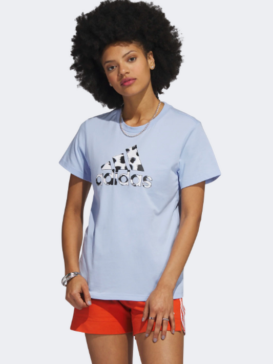 Adidas Animal Print Badge Women Sportswear T-Shirt Blue Dawn