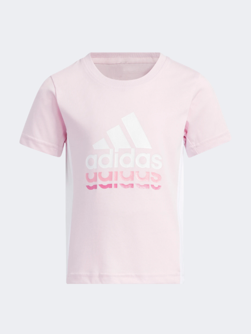 Adidas Badge Of Sport Logo Girls Sportswear T-Shirt Pink/White