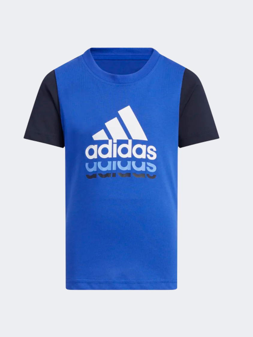 Adidas Badge Of Sport Logo Short Sleeve Boys Sportswear T-Shirt Blue/Black
