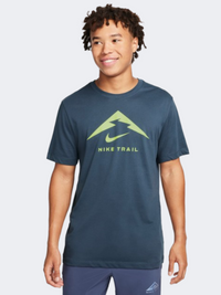 تيشيرت جري رجالي Nike Trail Logo أزرق ثاندر/ليموني