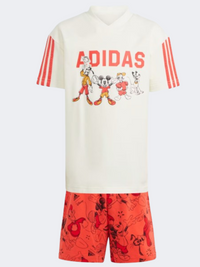 طقم رياضي للبنات الصغيرات من Adidas Disney Mickey Mouse أوف وايت/فضي
